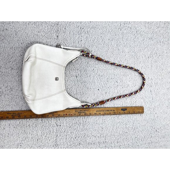 Brighton Purse Womens White Pebbled Leather Rainbow Braided Shoulder Boho Bag - Picture 6 of 14